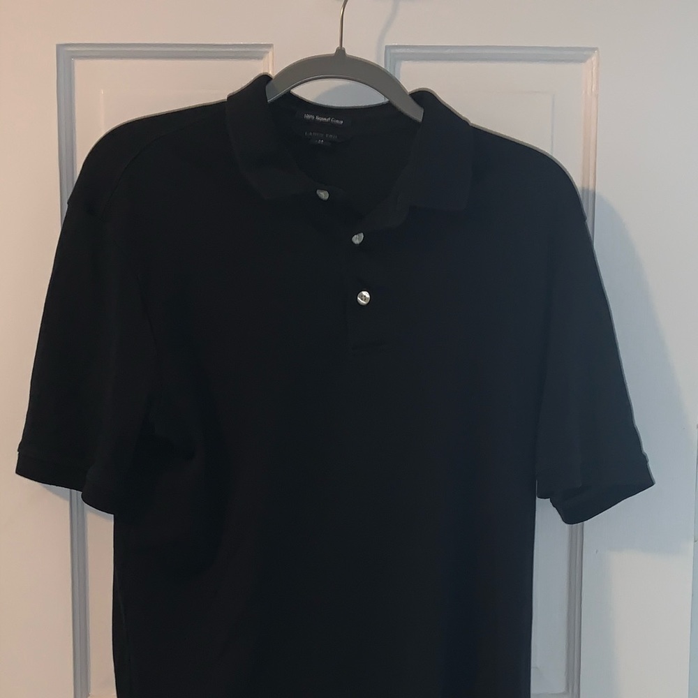 Lands End black polo, M 38-40, 100% supima cotton